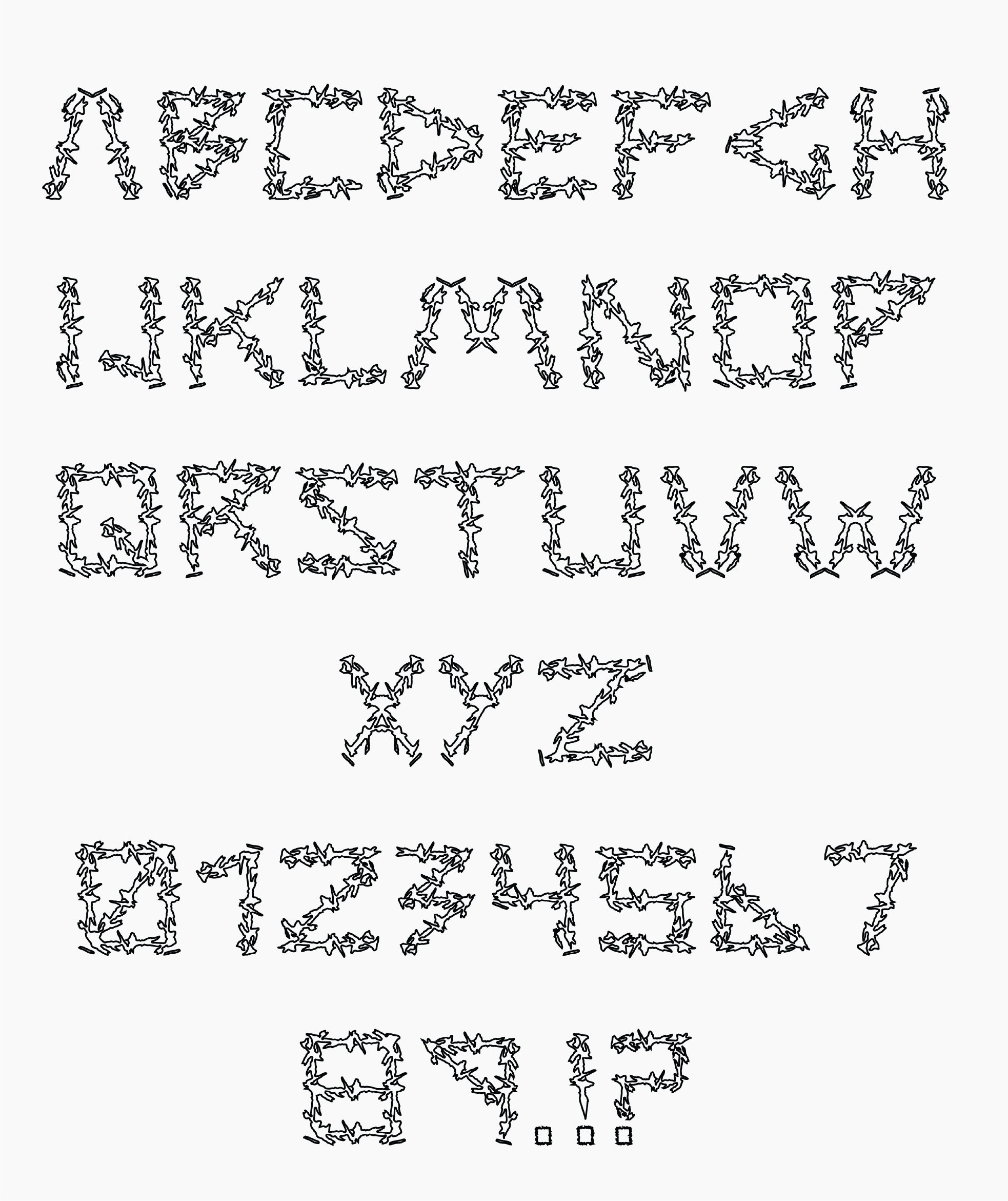 Spike is an experimental display typeface constructed from rubber band balls, deliberately subverting the material’s expected softness and elasticity through rigid, spiked letterforms. The typeface embraces irregularity by exploring how physical objects can generate typographic systems.