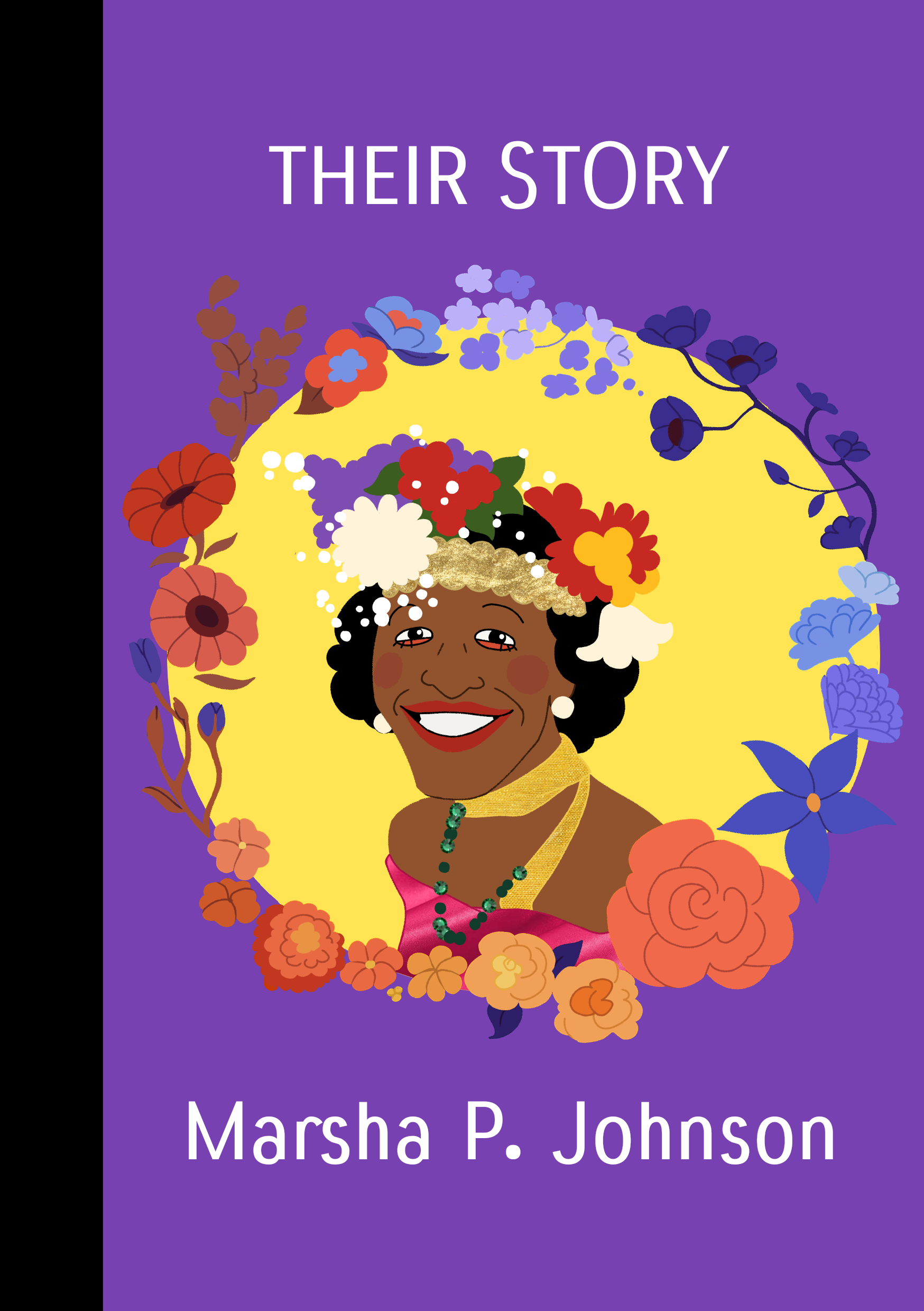 A design for a children’s book about real-life unsung heroes. Harghandiwal created an illustration for Marsha P. Johnson and incorporated flower motifs throughout the pages, as well as images of fabric found online to create the texture of her dresses.