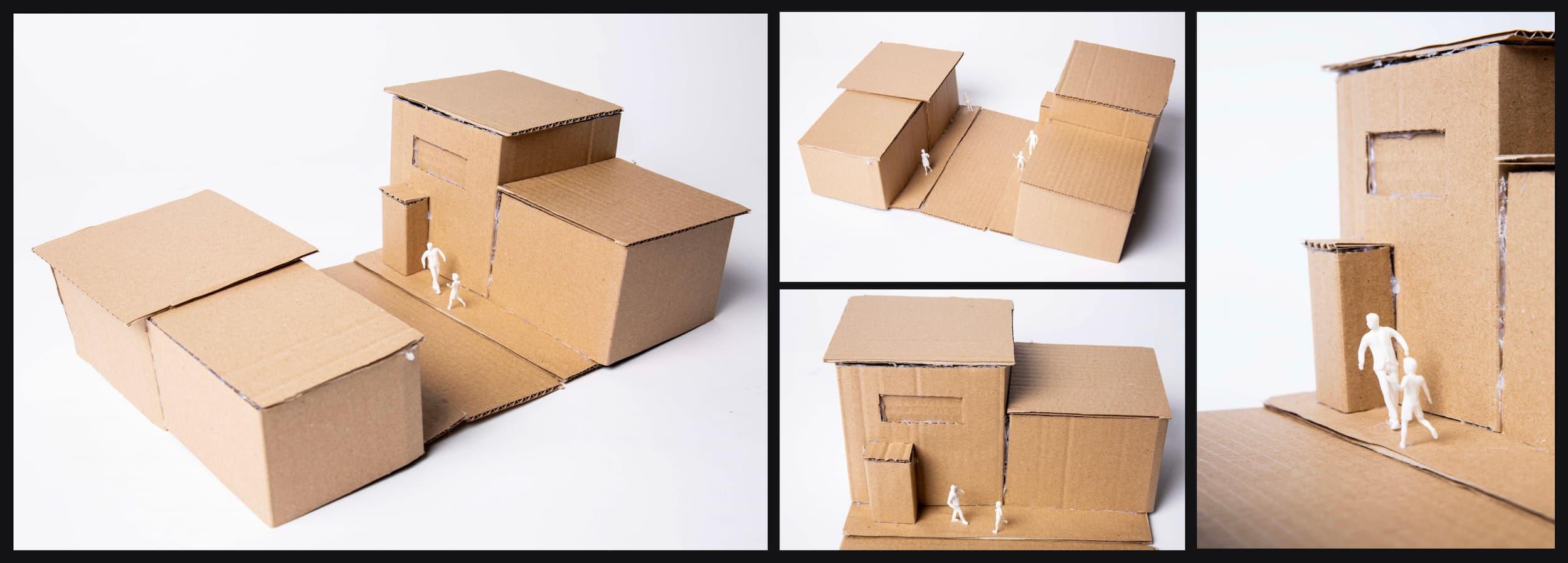 A prototype model for “Storefronts” constructed with cardboard.