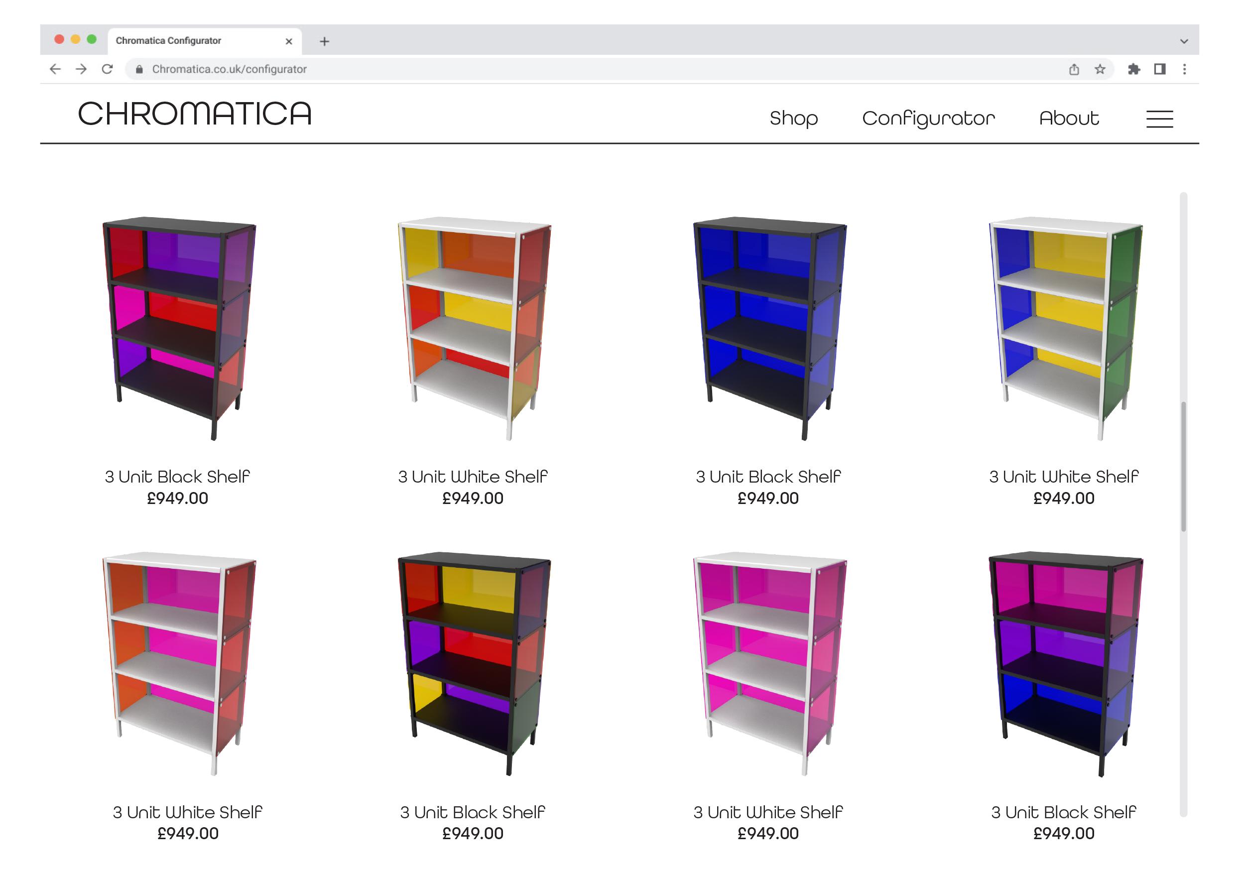 The Chromatica direct-to-consumer website, showcasing community-designed colorways available for purchase.