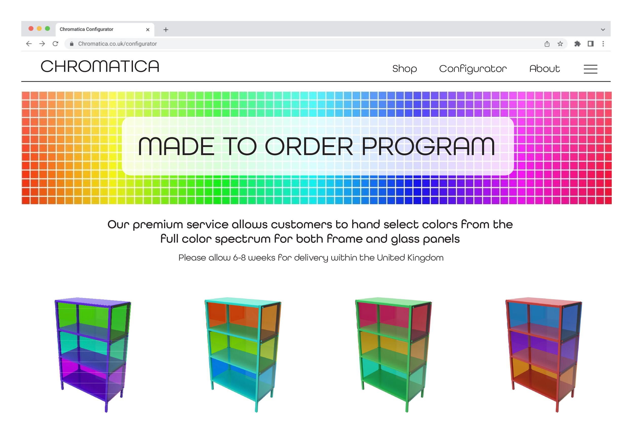 The Chromatica Made to Order Program allows customers to hand-select any color from the RAL color system for both frame and glass colors.