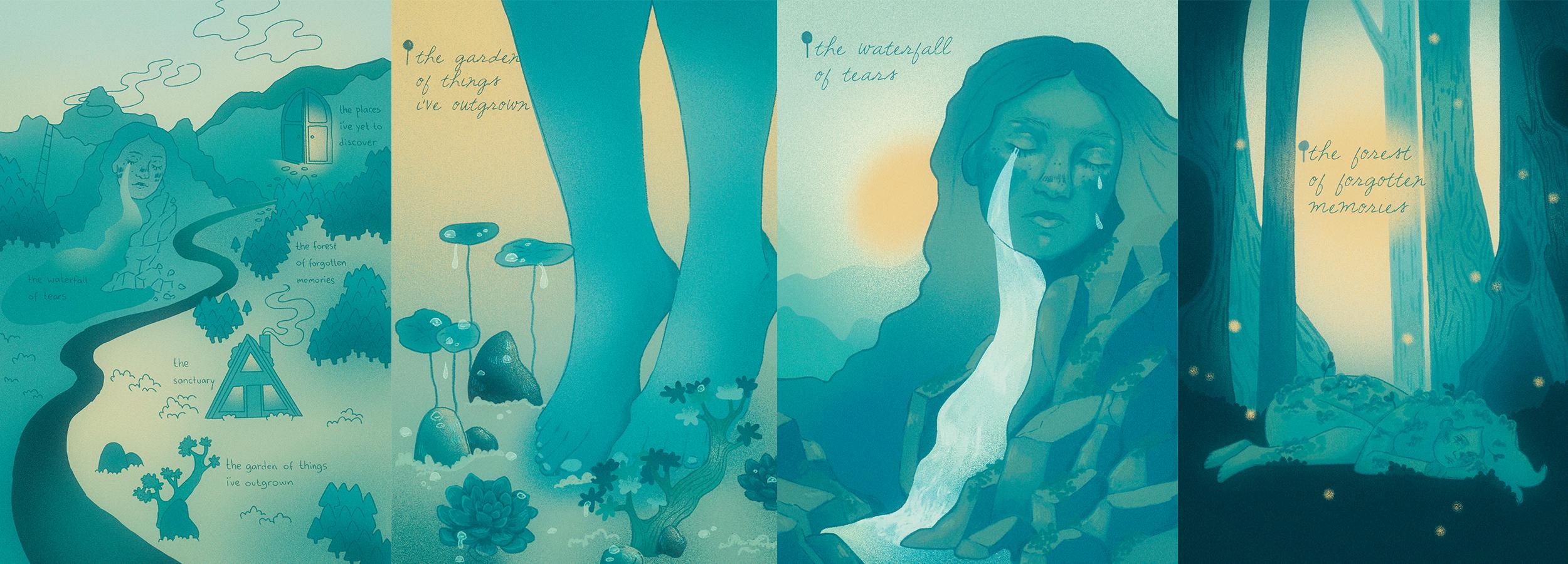 Pages from a zine on the theme of self-discovery