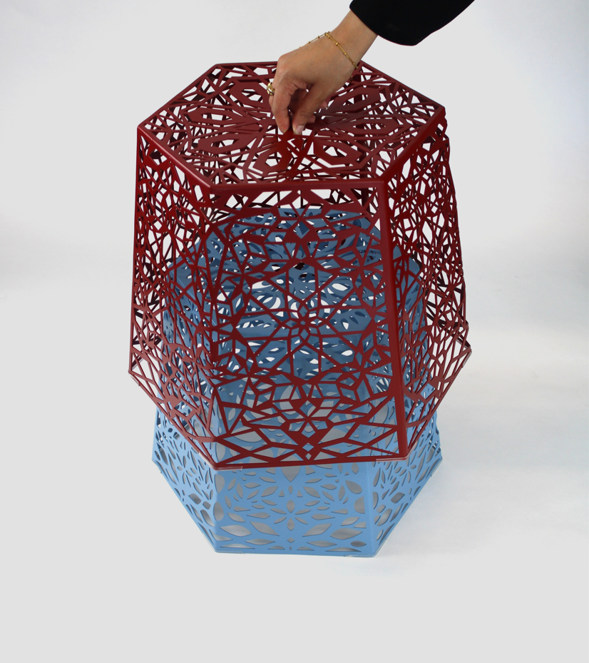 Both tables create a moiré pattern meaning the patterns change through different perspectives when combined and apart.
