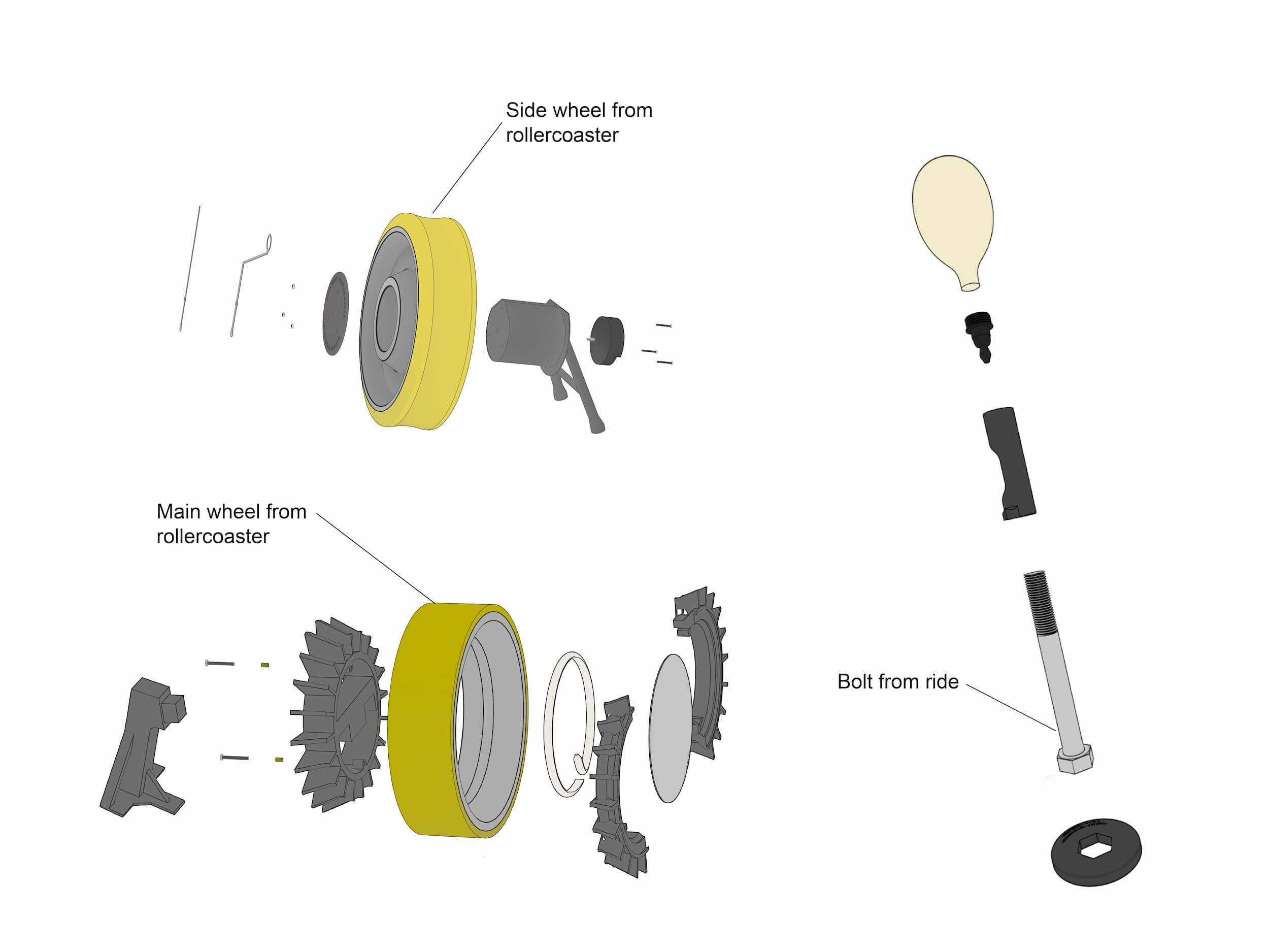 Each product uses a genuine ride component as a central part of its design. It was important to keep these parts in their original condition, preserving the scratches and marks that make each piece unique. Although refinishing processes such as powder coating could improve their appearance, this would remove the authenticity and character that separates them from other products.
The additional structural components are manufactured using FDM 3D printing. This process was chosen for its adaptability, strength, geometric flexibility, and cost-effectiveness, making it well suited to small-scale production and complex custom forms.