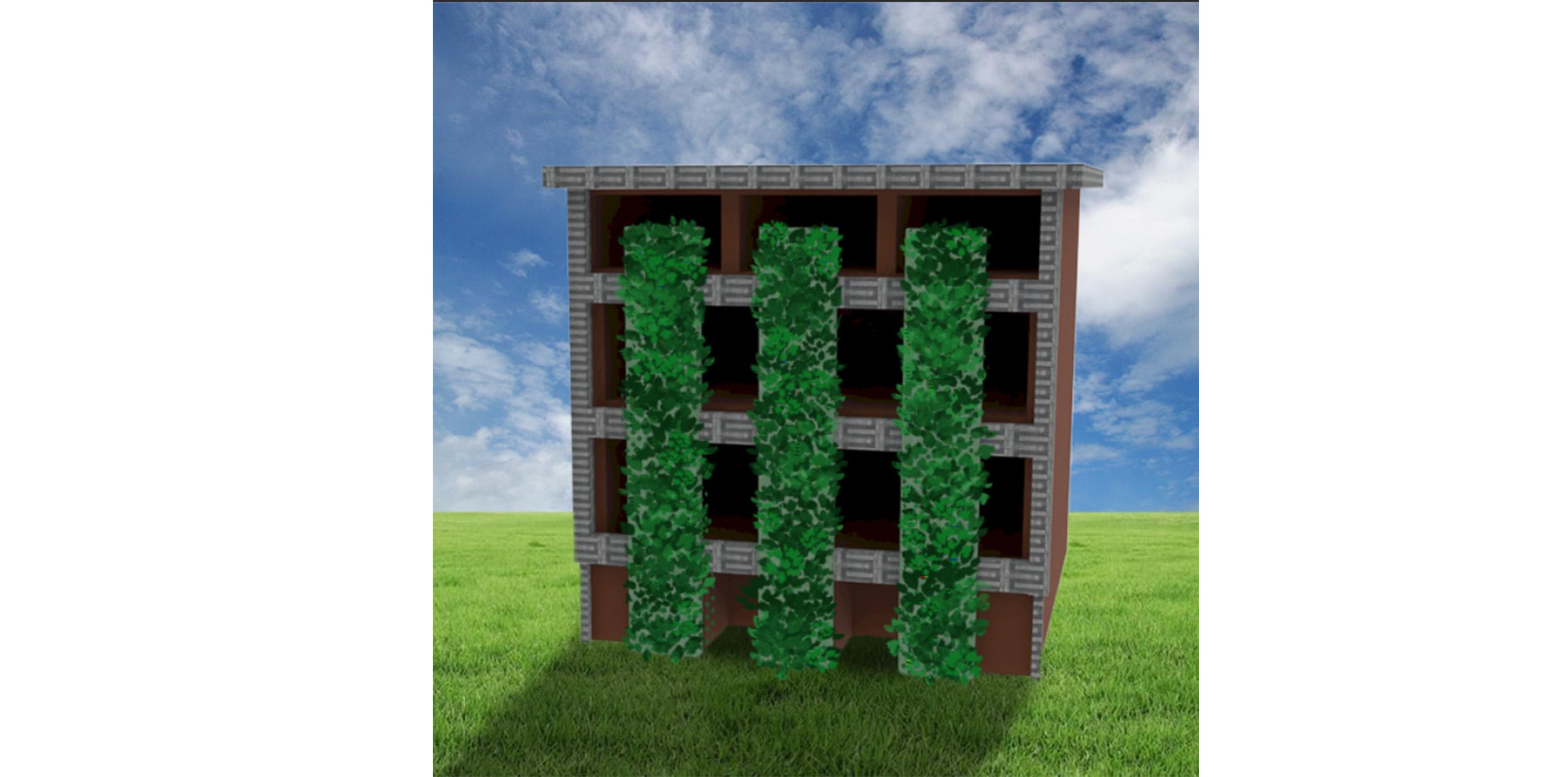 Apartment with green walls on the side, for sustainability.